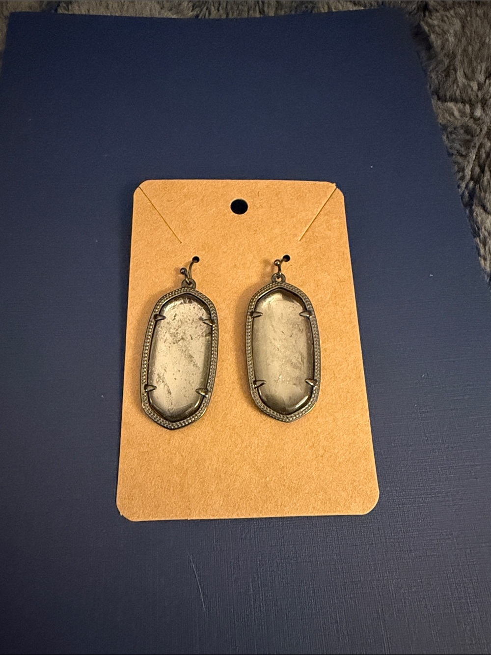 Kendra Scott Gunmetal and Mirror Gray Oval Drop Earrings - Fashion Jewelry